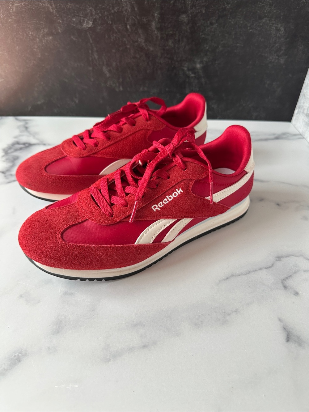 Reebok Women’s size 8 Red Suede Retro Runner Sneakers with White Accents